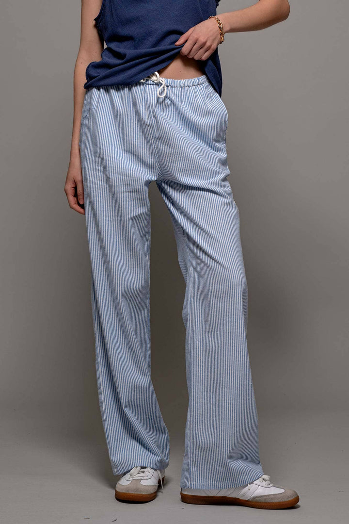 Sarina Pinstripe Drawstring Wide Leg Lounge Pants