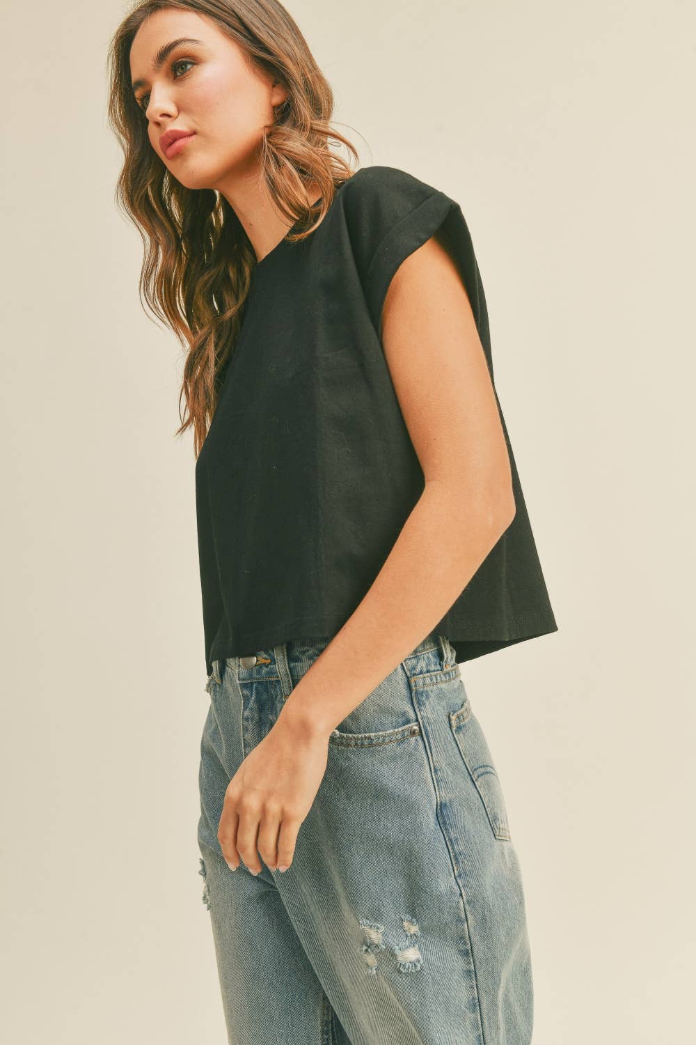Crystal Cuffed Sleeve Tee