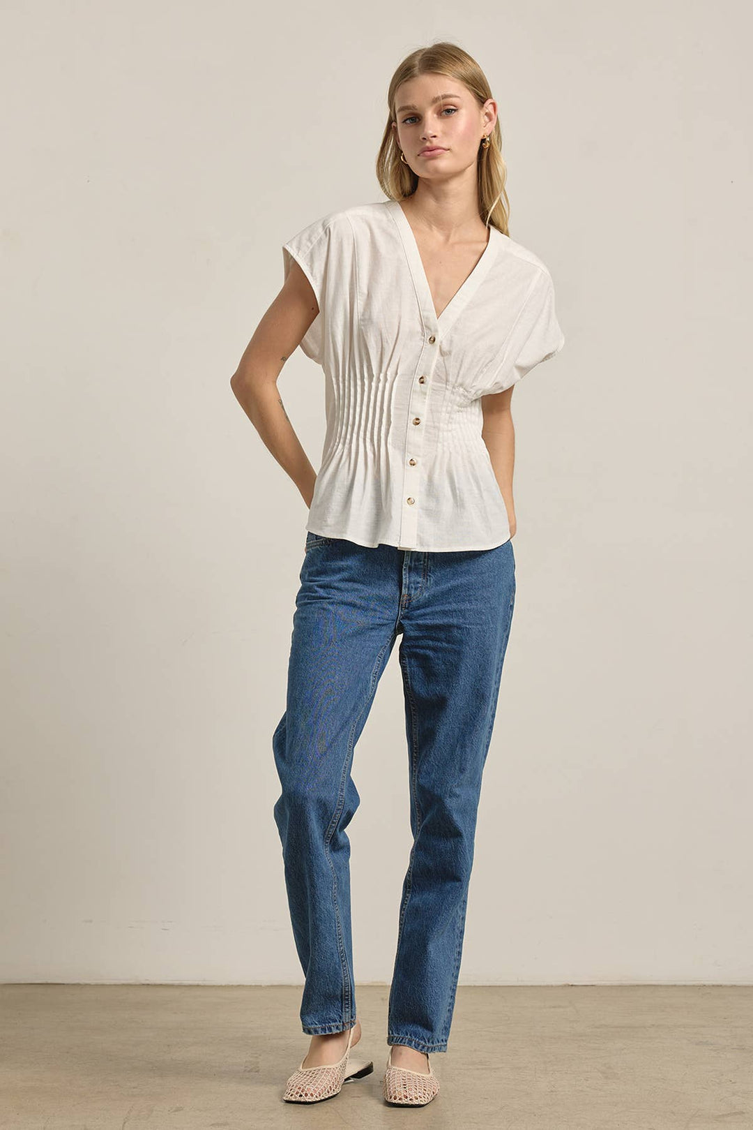Layla Pleated Waist Cotton Blouse