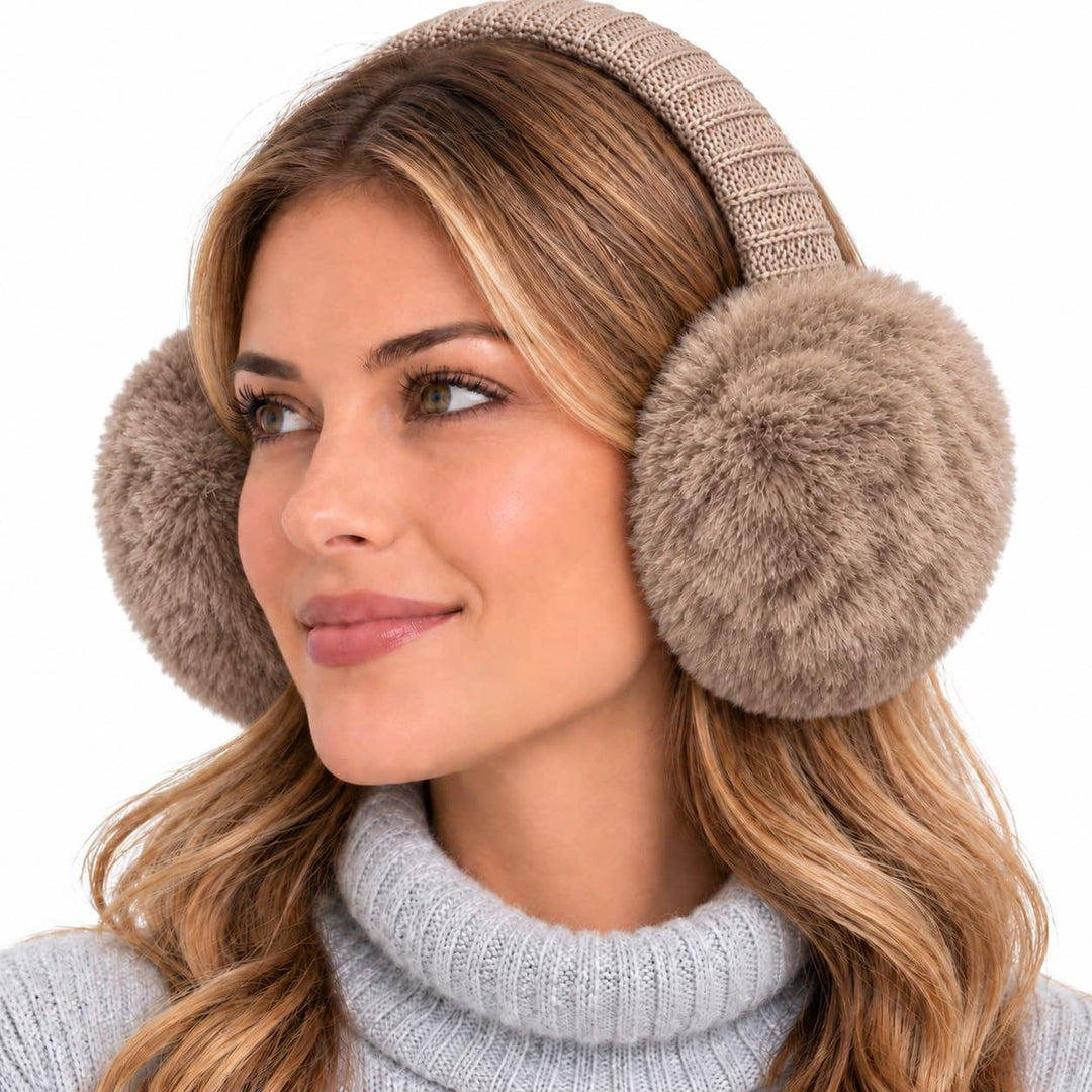 Faux Mink Adjustable Earmuffs - Taupe