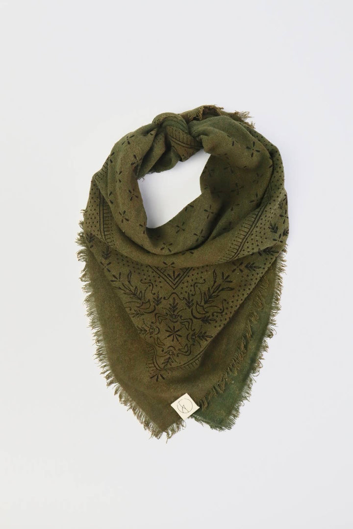 Raw Silk Bandana - Olive Green