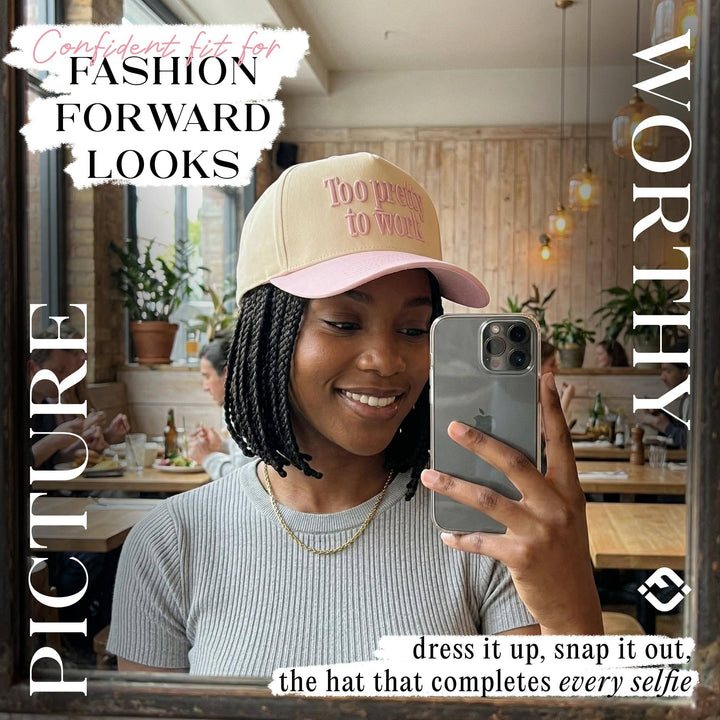 Too Pretty to Work Hat -  Pink/Beige