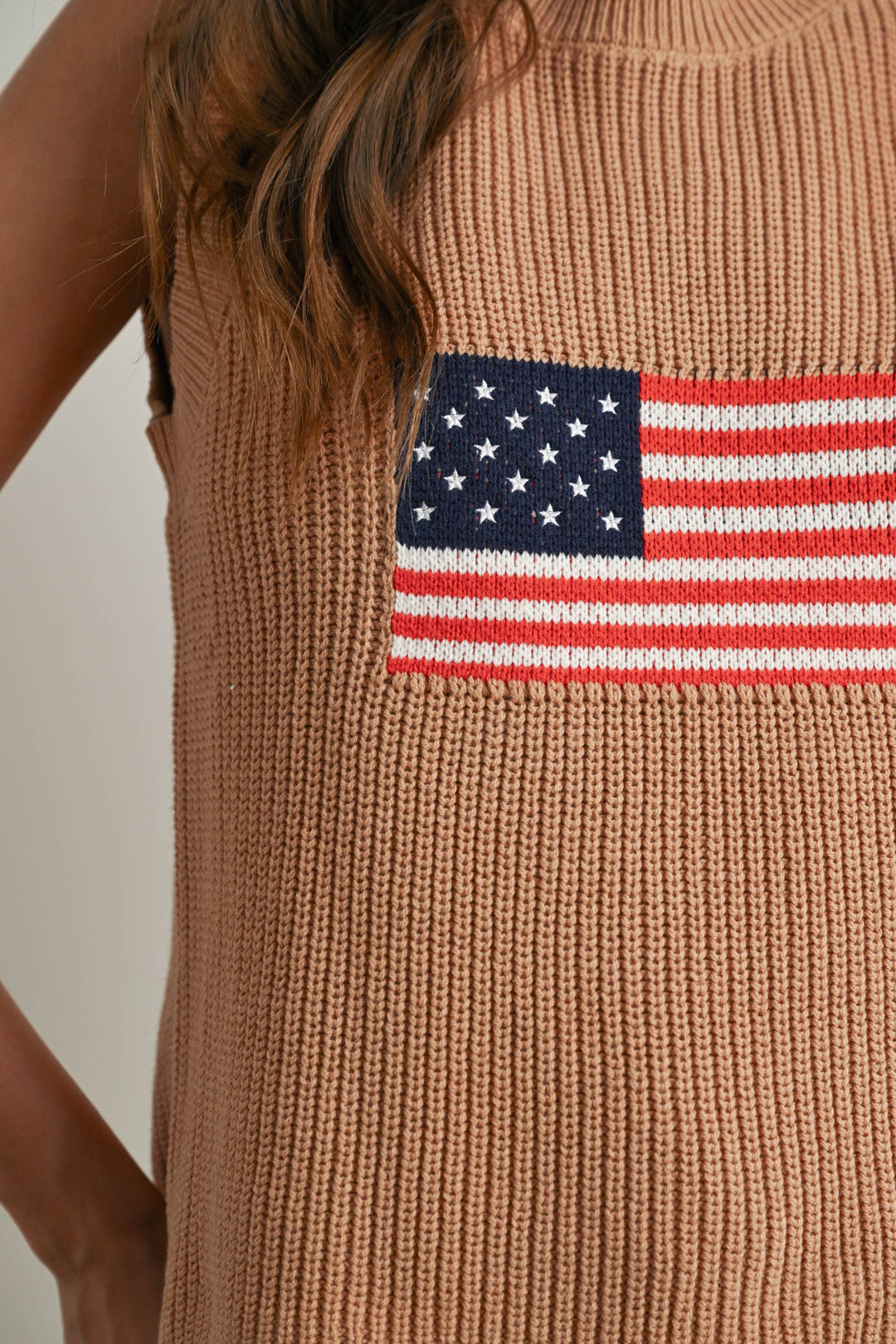 Liberty Flag Sleeveless Sweater - Taupe