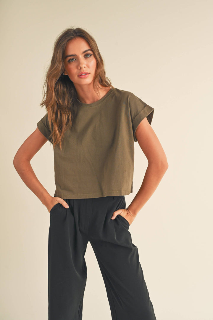 Crystal Cuffed Sleeve Tee