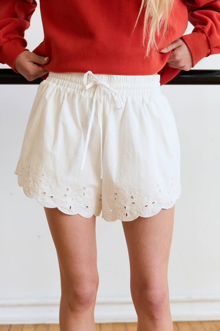 Farrah Scallop Eyelet Trim Shorts