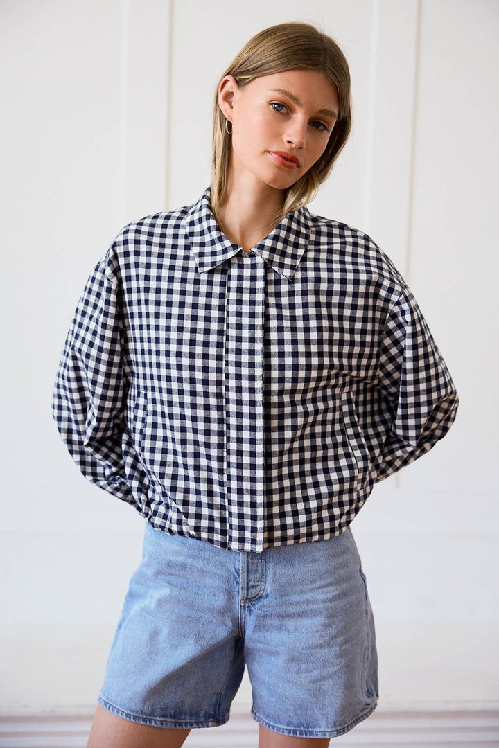 Gingham Funnel Neck Jacket