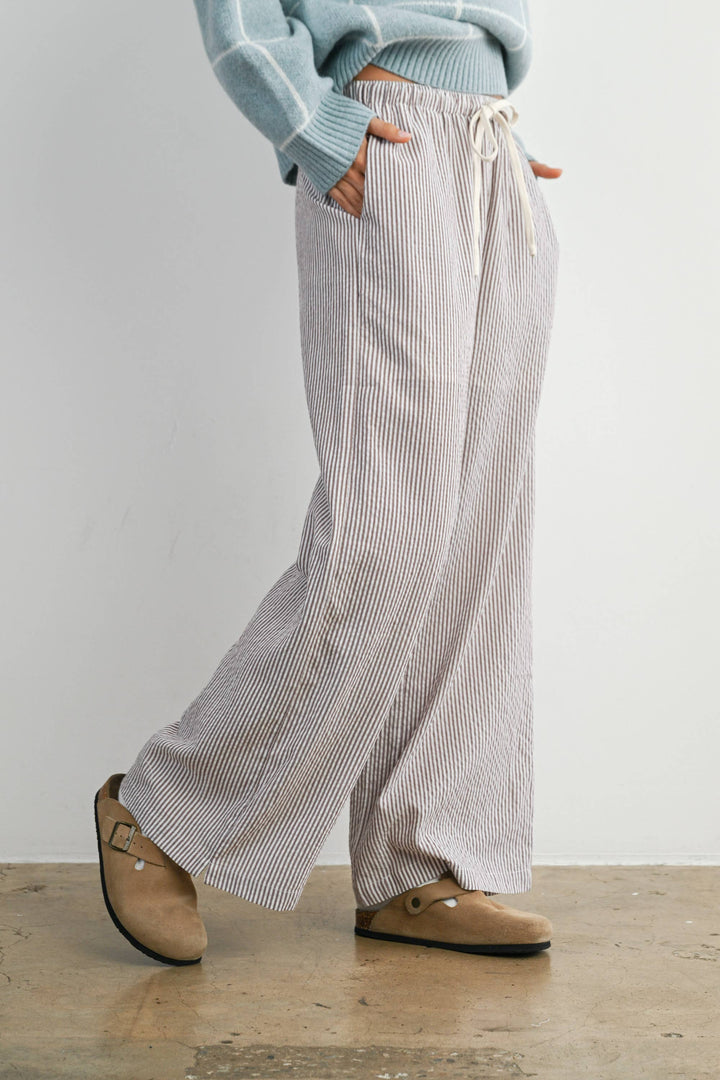 Finch Stripe Drawstring Pants - Brown