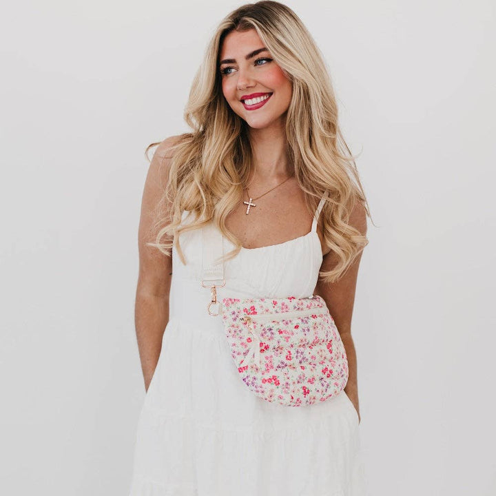 Blake Puffer Sling Bag: Pink Floral