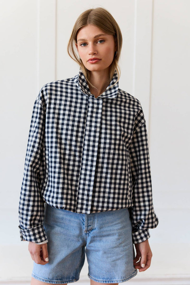Gingham Funnel Neck Jacket