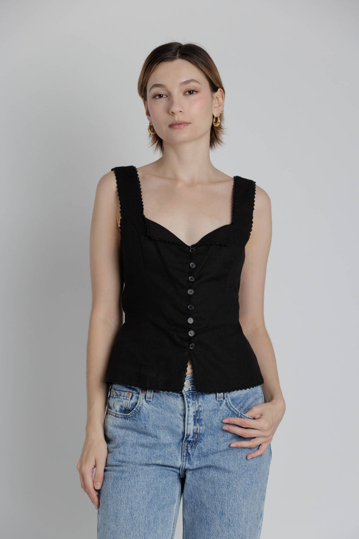 Aria Lace Trim Linen Top