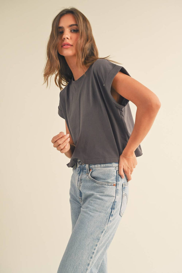 Crystal Cuffed Sleeve Tee