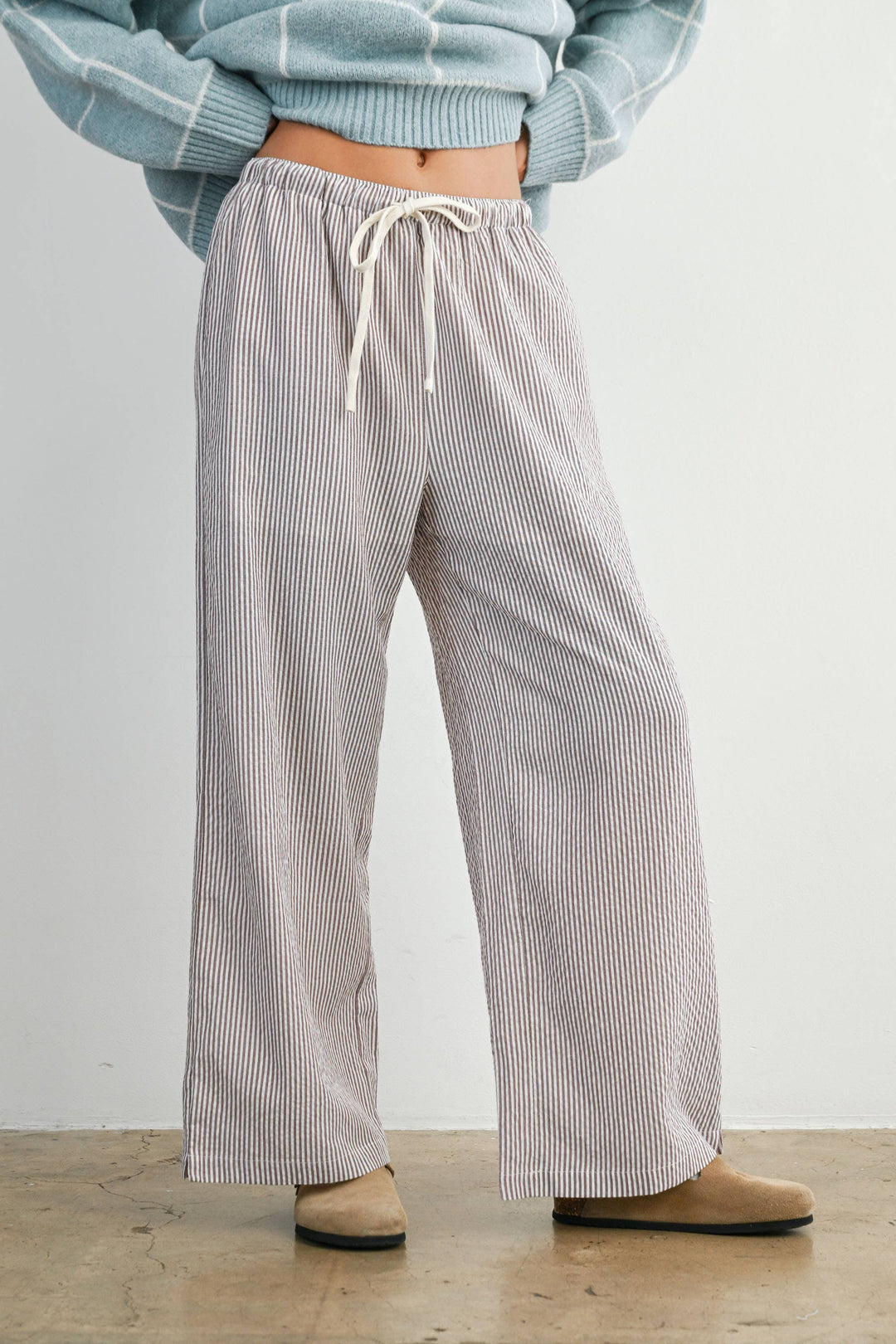 Finch Stripe Drawstring Pants - Brown