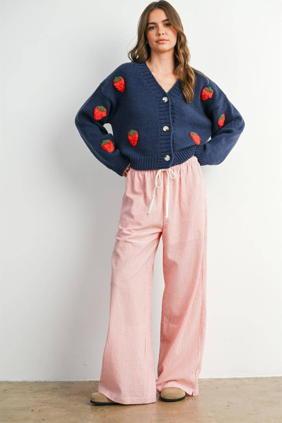 Finch Stripe Drawstring Pants - Red