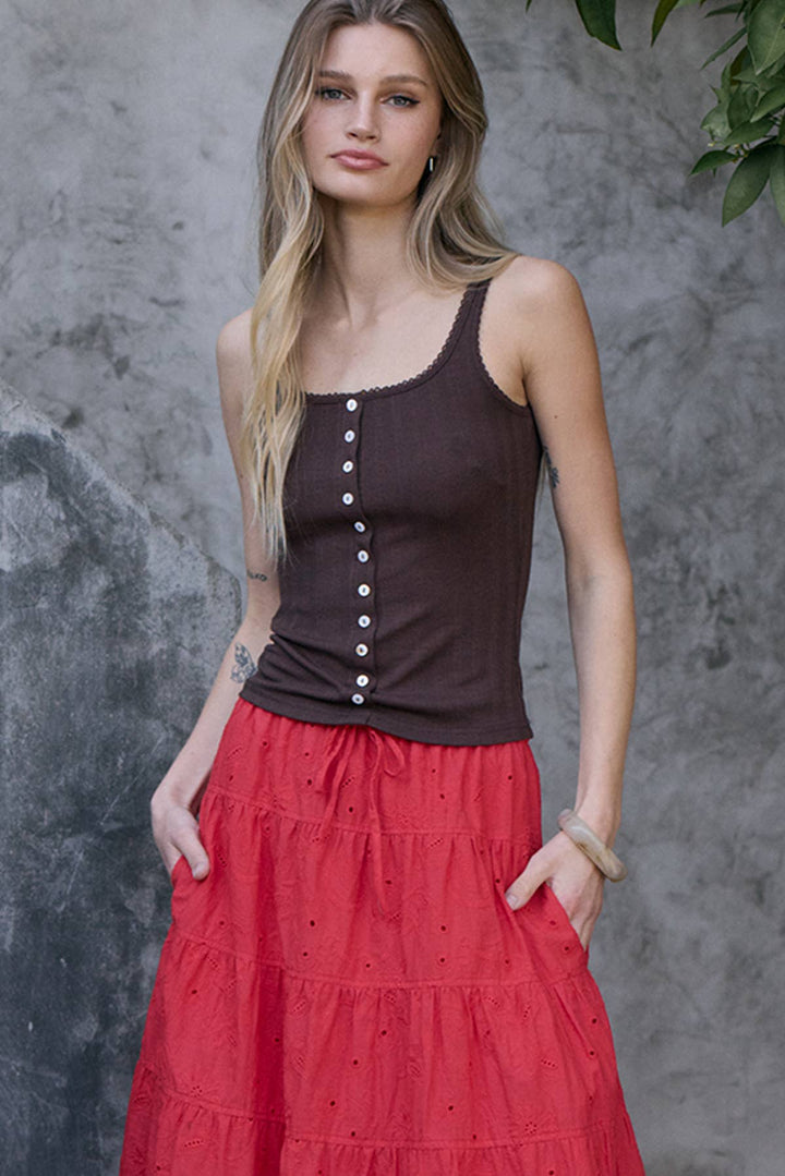 Marina Pointelle Button Front Tank