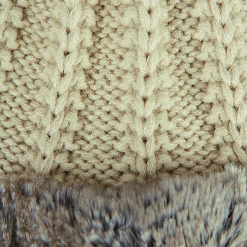 Knitted  Fur Trapper Hat - Beige