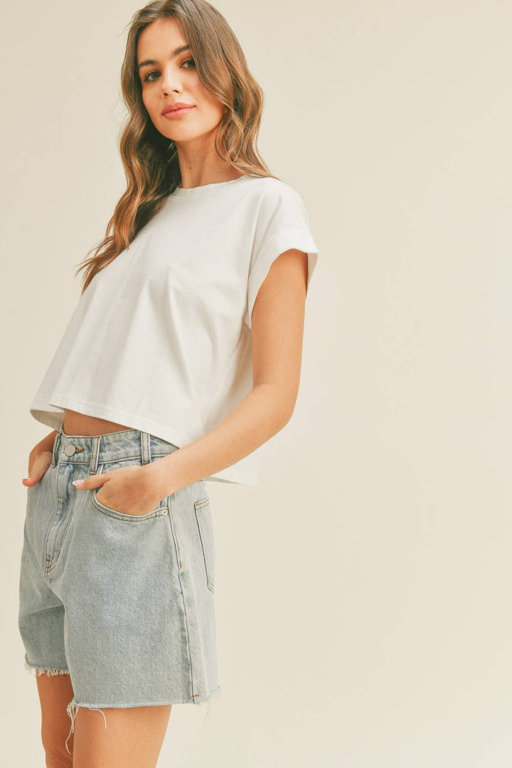 Crystal Cuffed Sleeve Tee