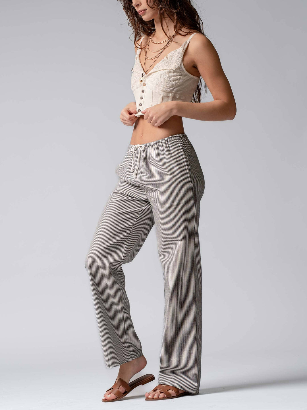 Sarina Pinstripe Drawstring Wide Leg Lounge Pants