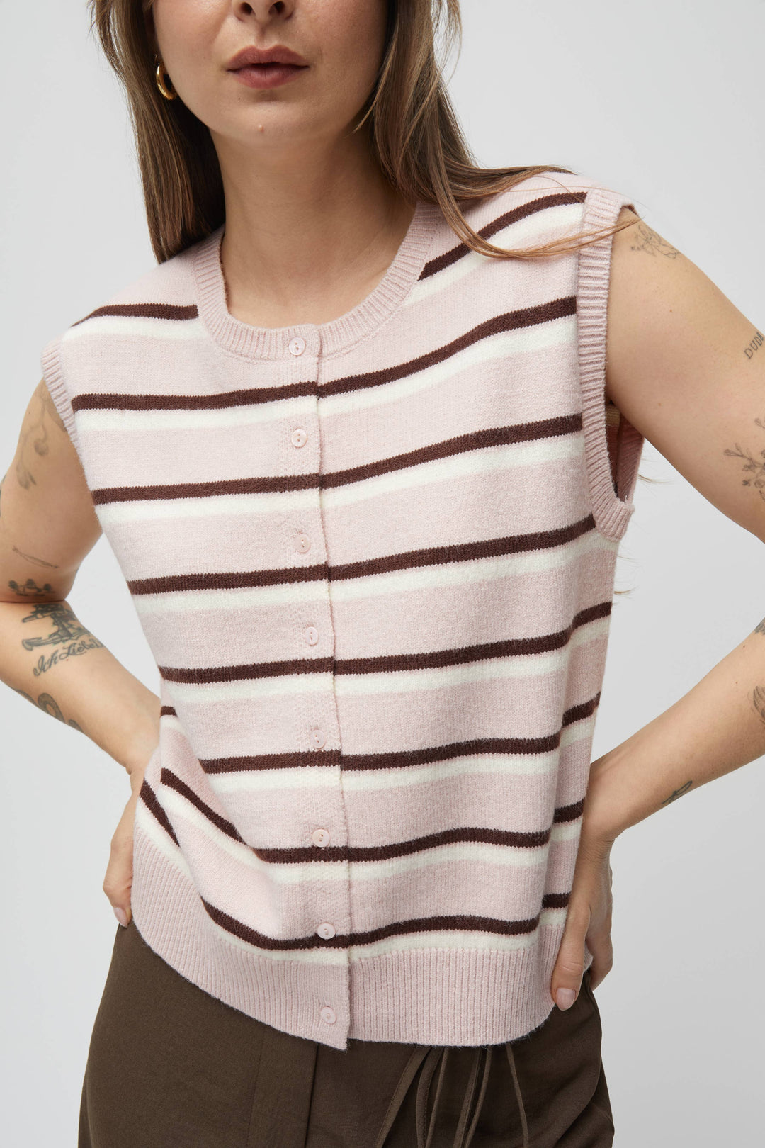 Emory Striped Sleeveless Cardigan