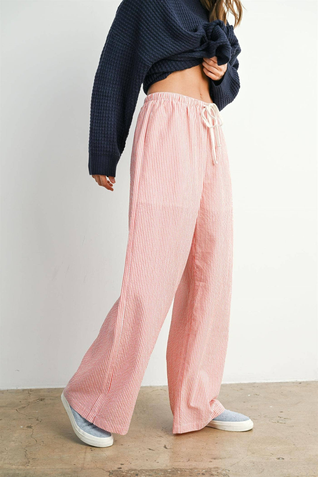 Finch Stripe Drawstring Pants - Red