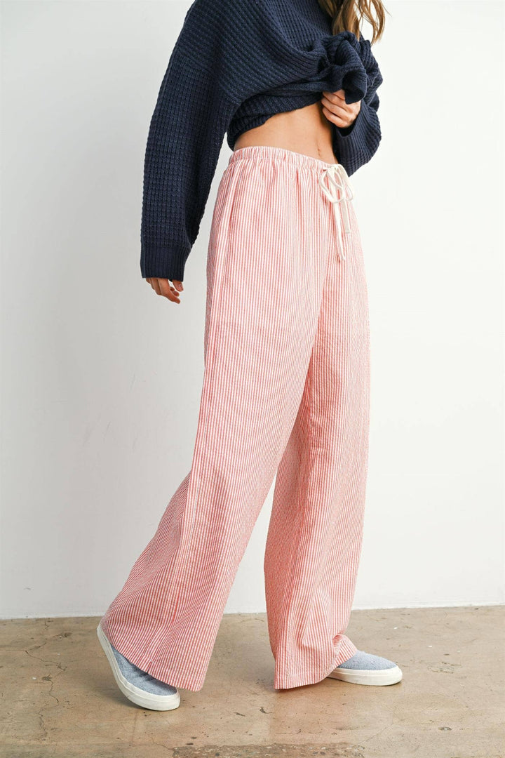 Finch Stripe Drawstring Pants - Red