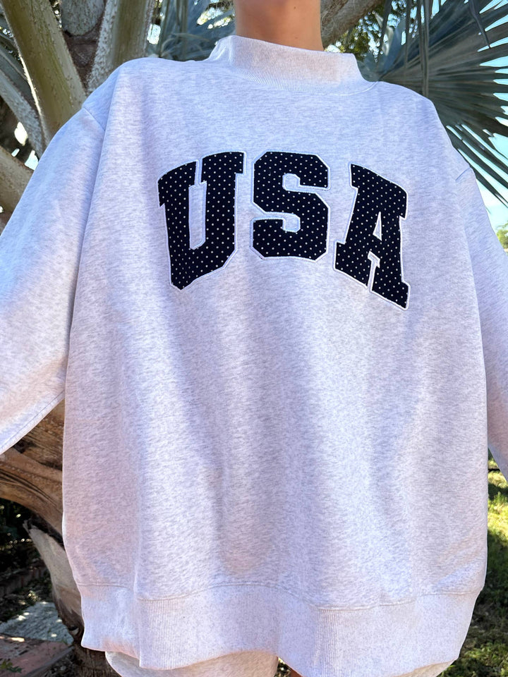 Navy Polka Dot USA Mockneck