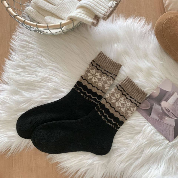 Fair Isle Thermal Crew Socks - Black
