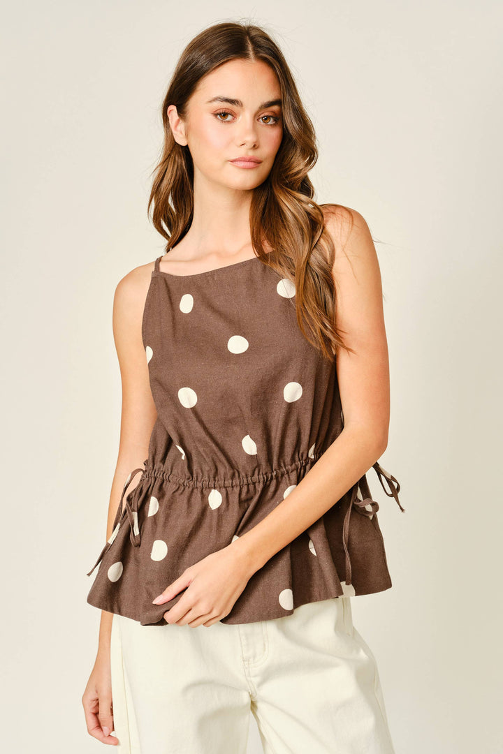 Kit Polka Dot Gathered Waist Top
