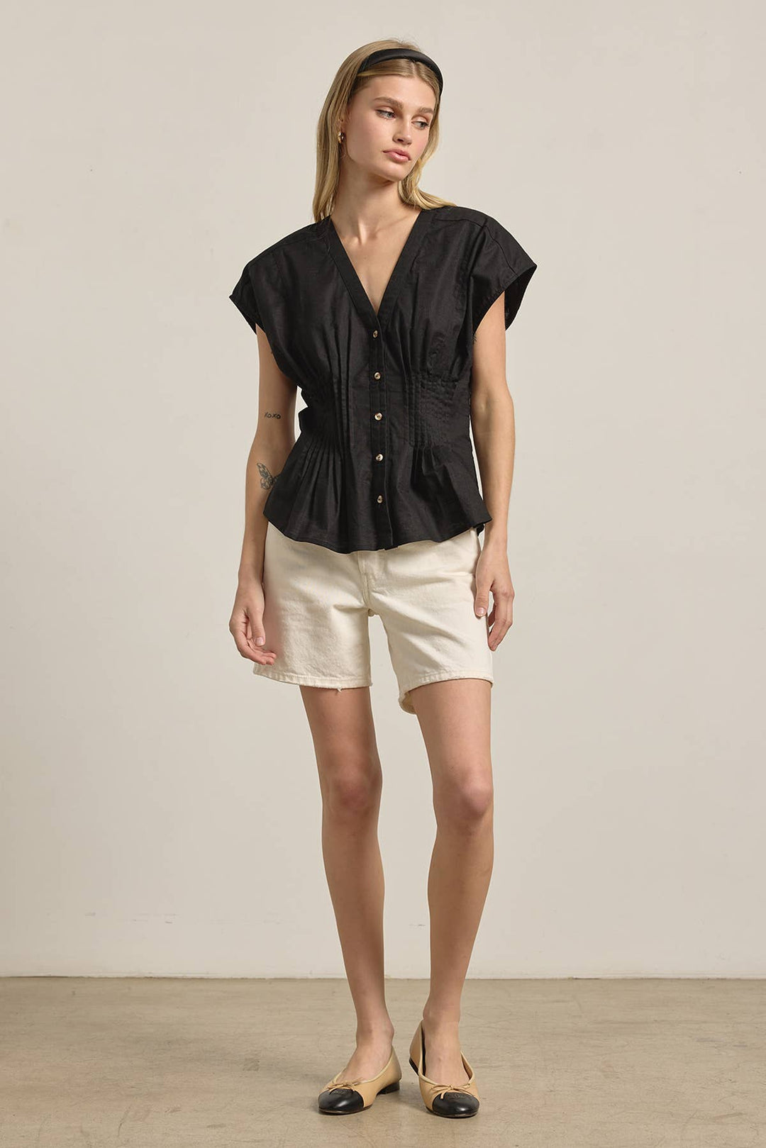 Layla Pleated Waist Cotton Blouse