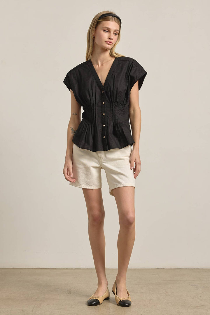 Layla Pleated Waist Cotton Blouse