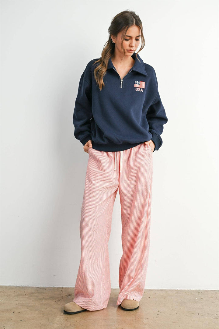 Finch Stripe Drawstring Pants - Red