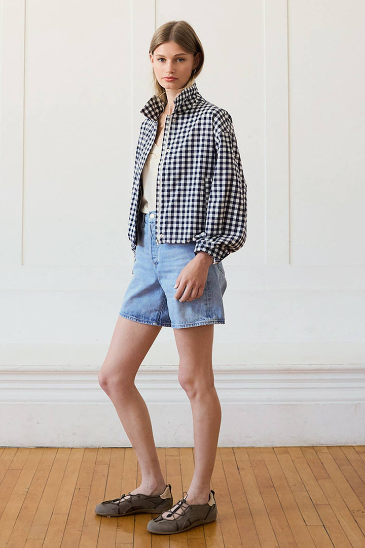 Gingham Funnel Neck Jacket