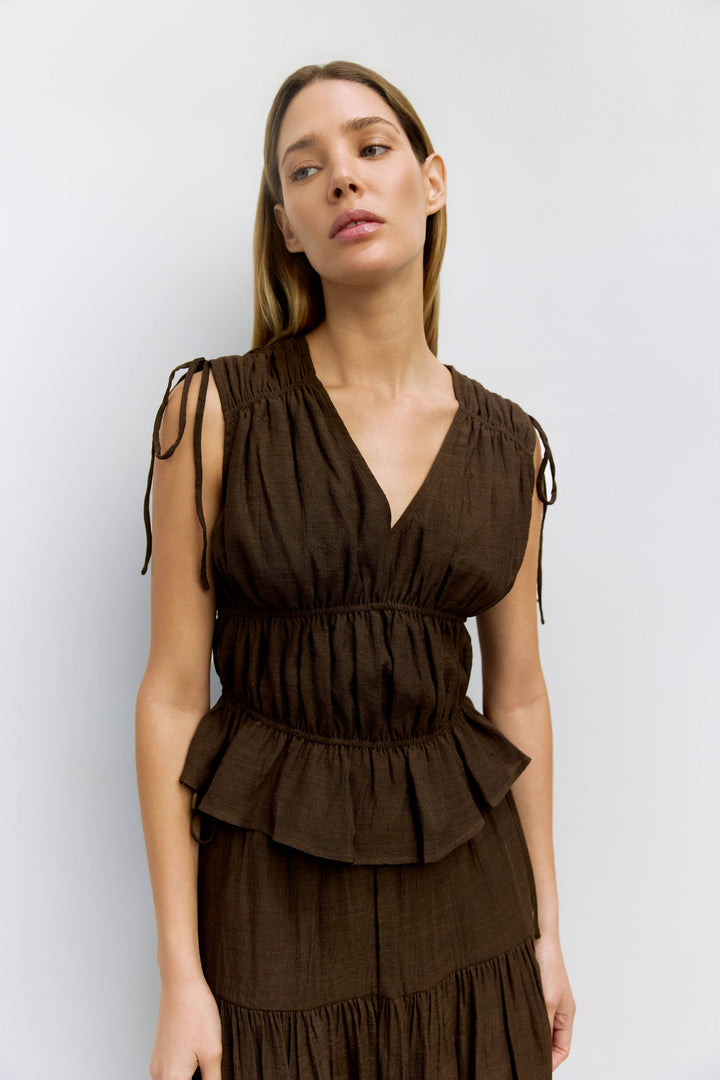 Cleo Top | Gathered Sleeveless Blouse