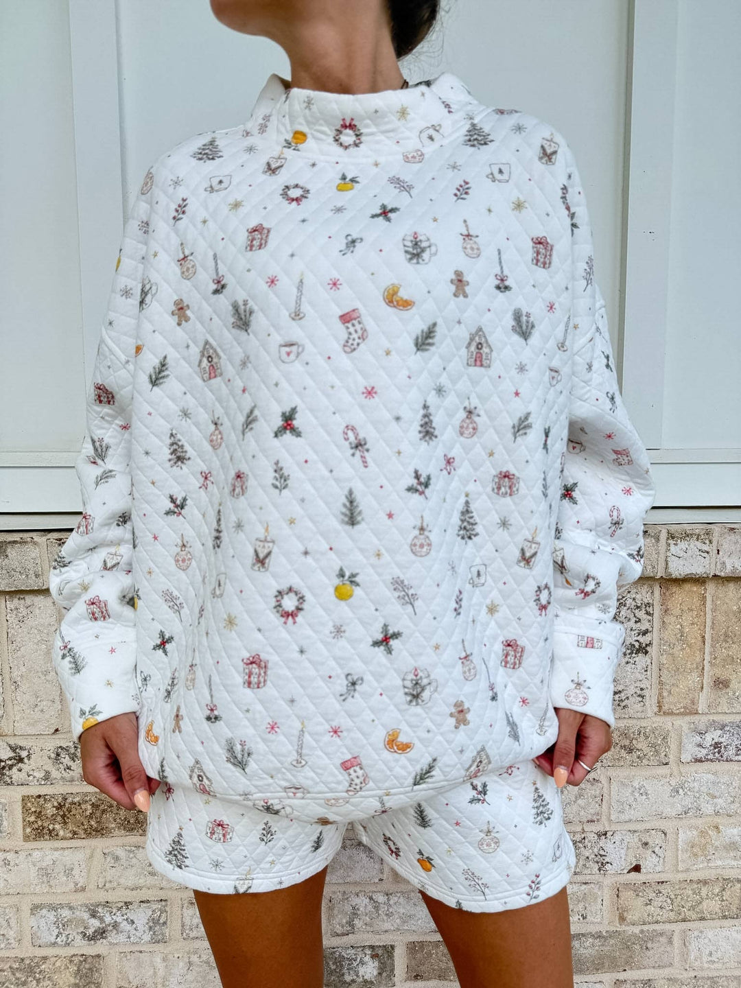 A Cottage Christmas Quilted Mockneck Sweatshirt