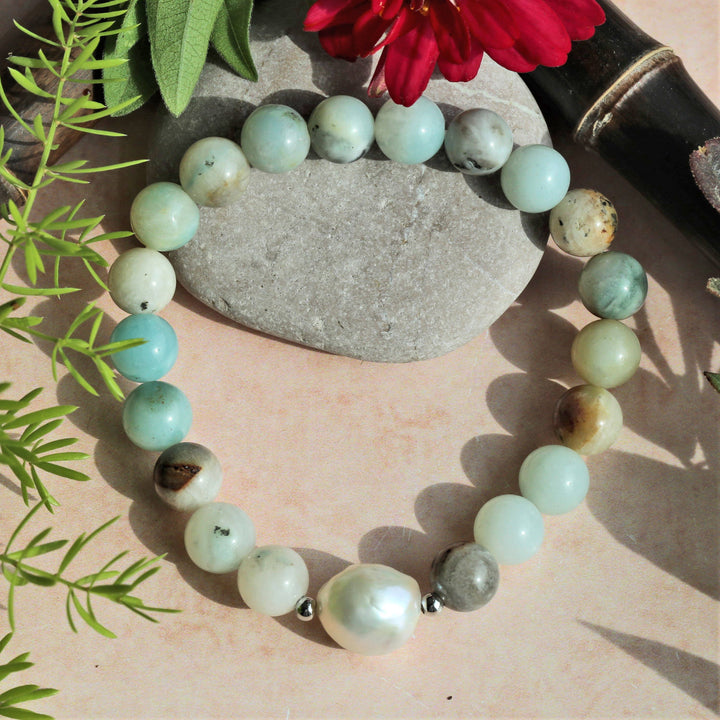 Baroque Pearl & Amazonite Stone Bracelet