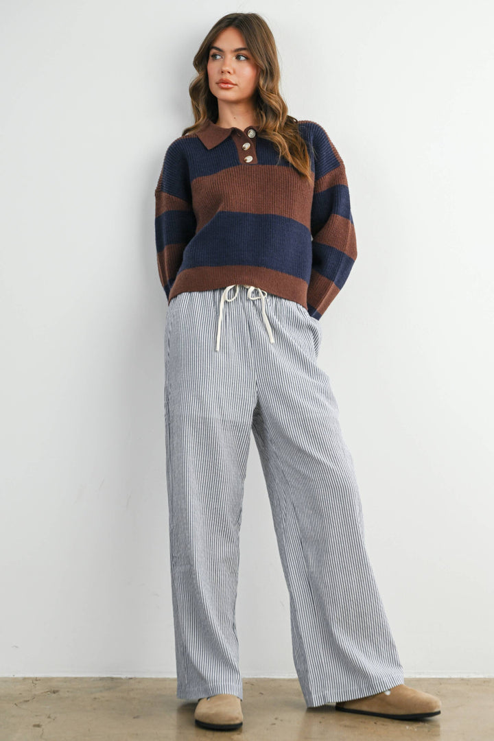 Finch Stripe Drawstring Pant - Navy