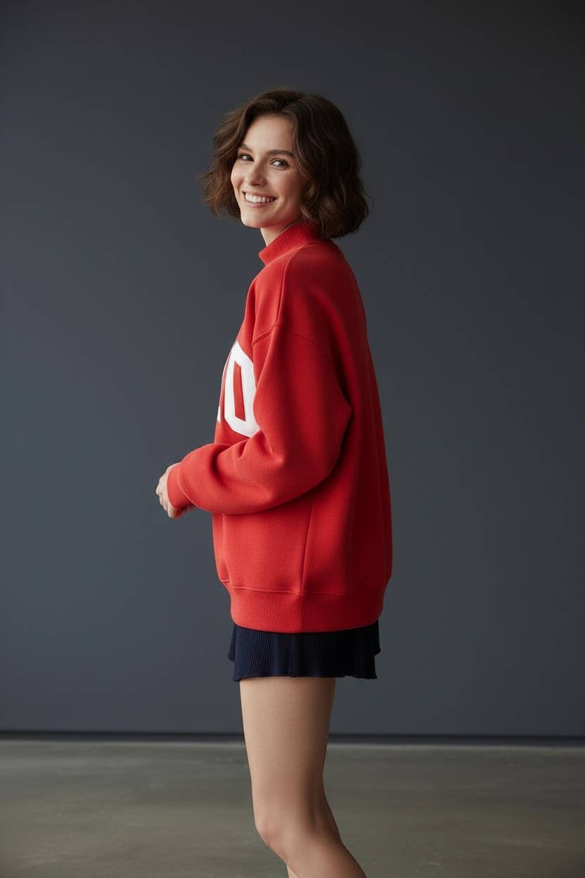 Red OHIO Embroidered Mockneck