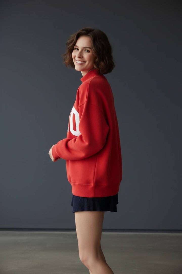 Red OHIO Embroidered Mockneck