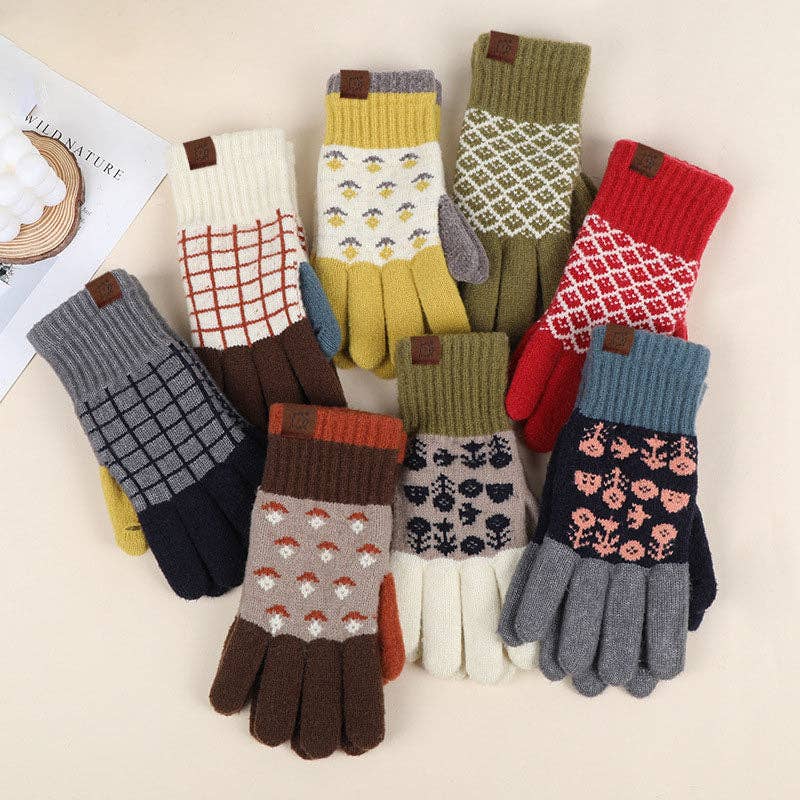 Vintage Jacquard Touch Screen Gloves - Red