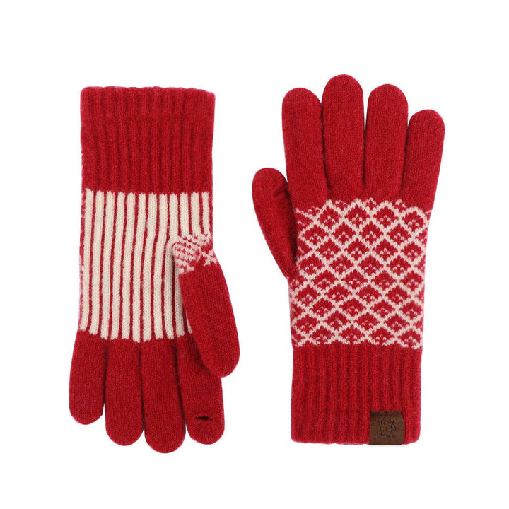 Vintage Jacquard Touch Screen Gloves - Red
