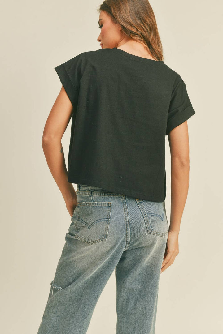 Crystal Cuffed Sleeve Tee