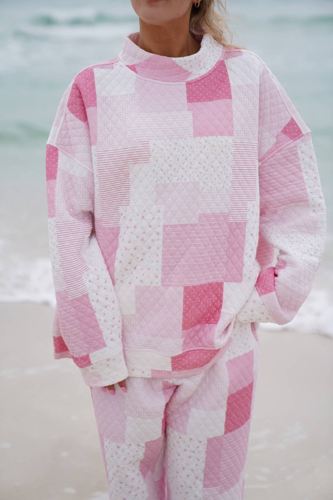 Quilted Margo Patchwork Mockneck Sweatshirt
