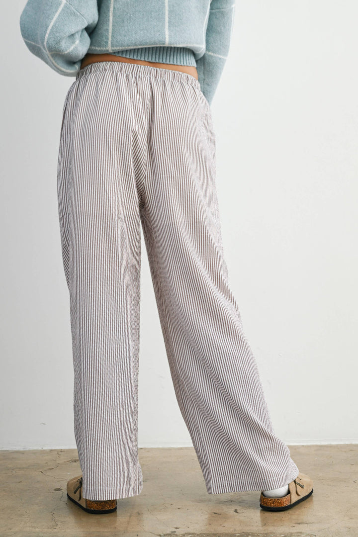 Finch Stripe Drawstring Pants - Brown
