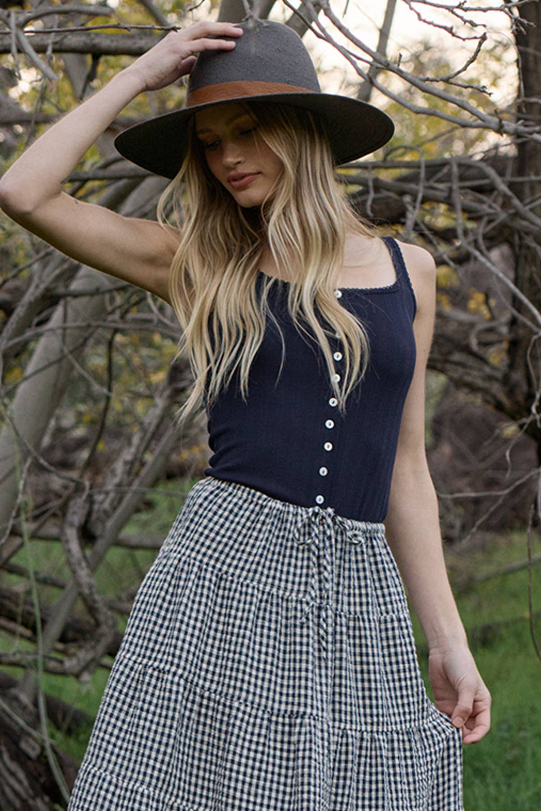 Marina Pointelle Button Front Tank