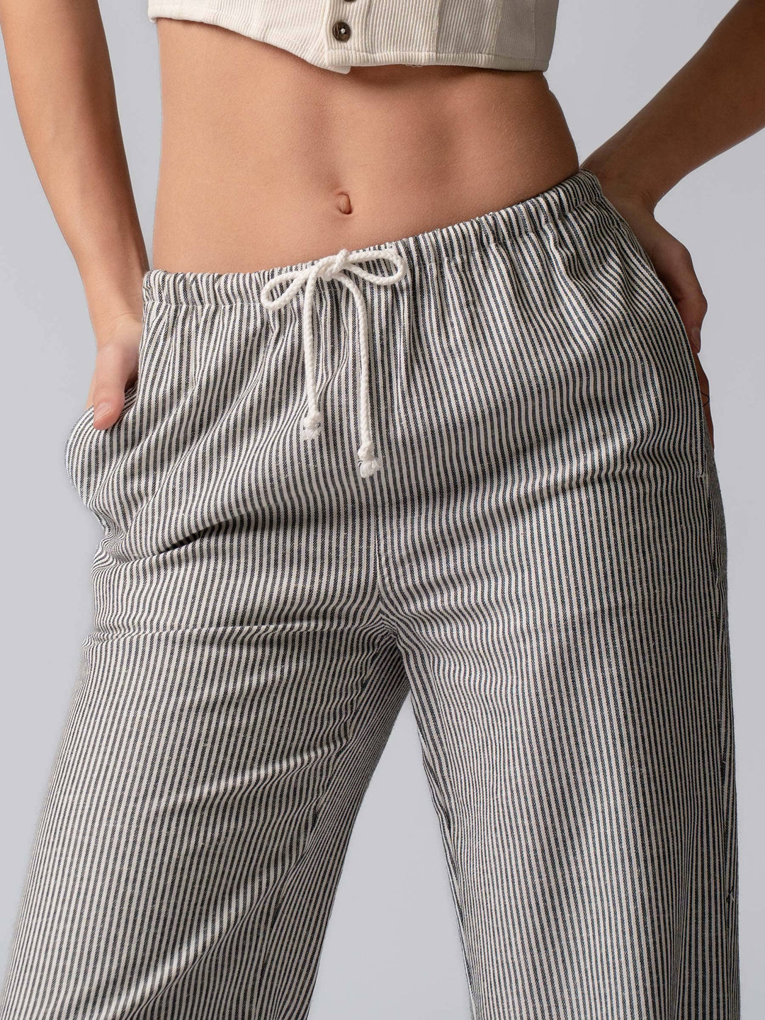Sarina Pinstripe Drawstring Wide Leg Lounge Pants