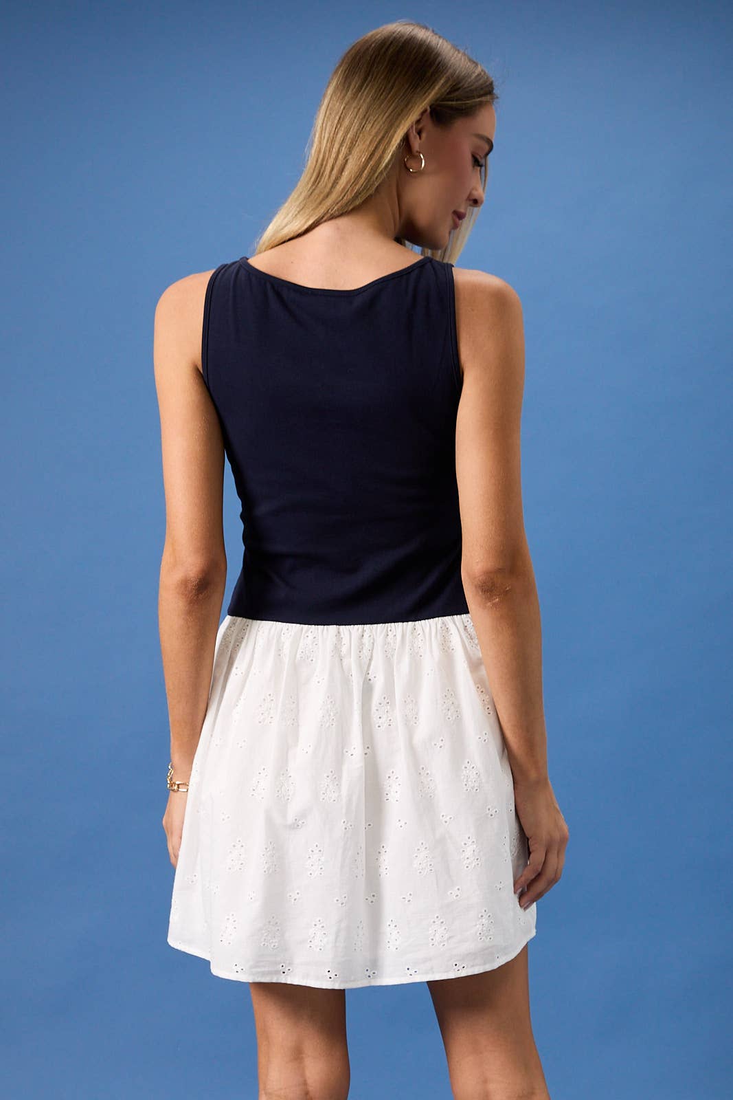 Erica Navy and Eyelet Dress