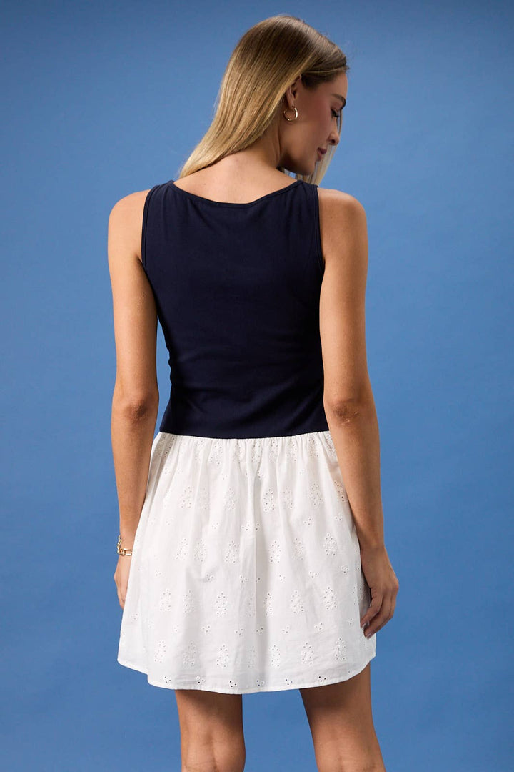 Erica Navy and Eyelet Dress