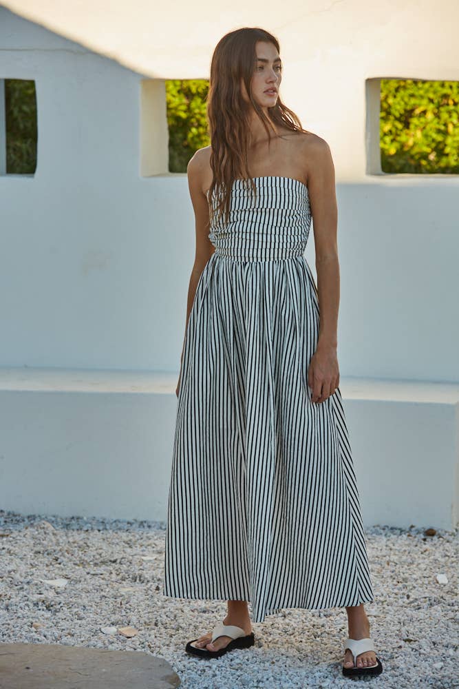 Jimmy Striped Strapless Midi Dress