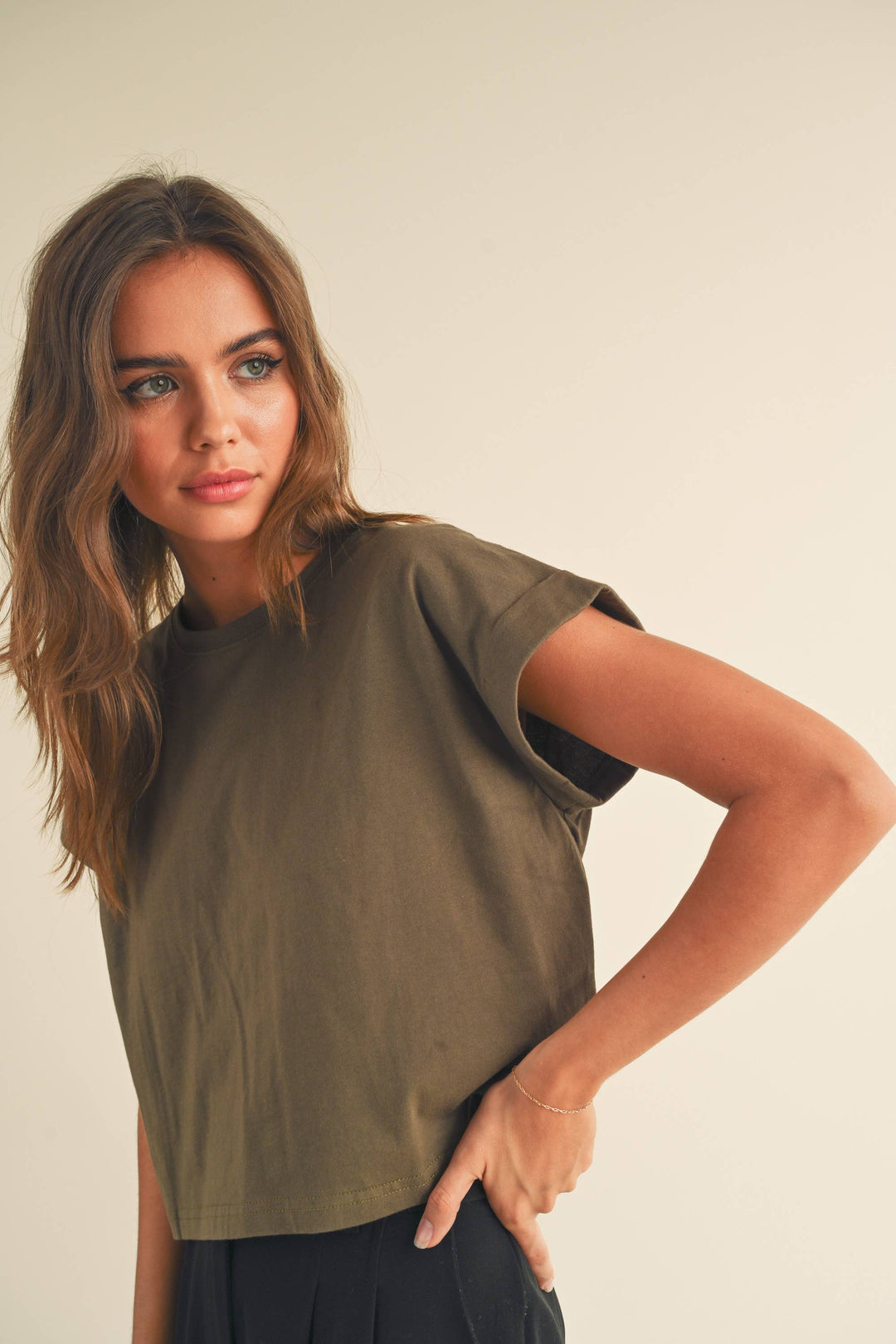Crystal Cuffed Sleeve Tee