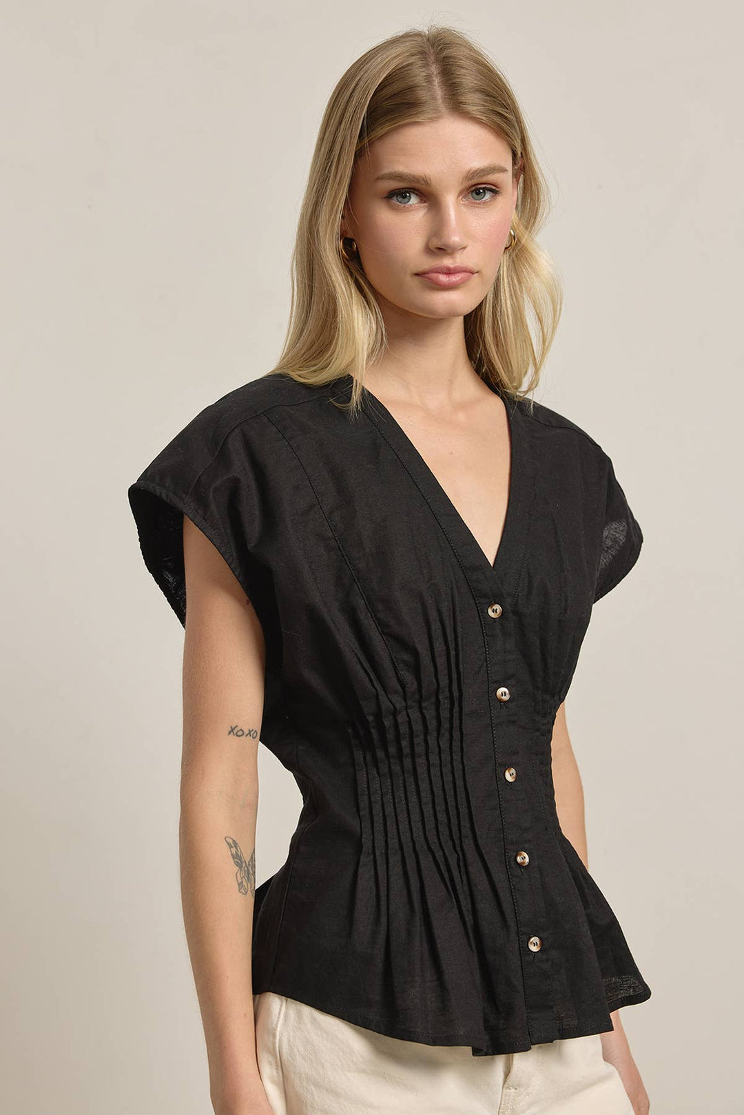 Layla Pleated Waist Cotton Blouse