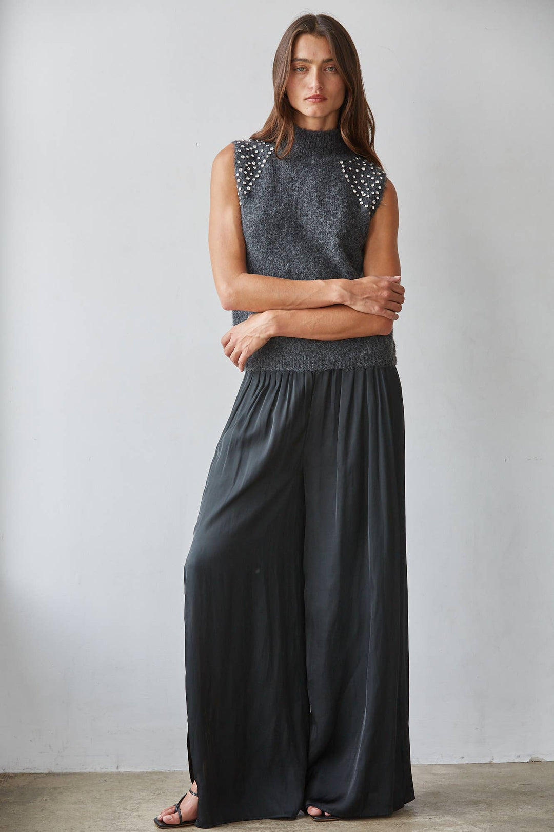 Carissa Sleeveless Mockneck with Rhinestone Detail